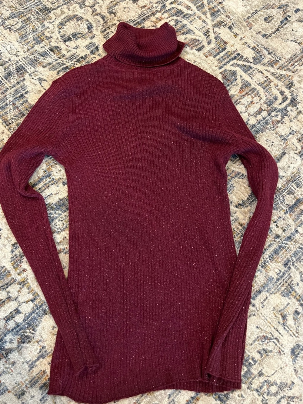 Joseph A Burgundy Ribbed Turtleneck with Subtle Shimmer